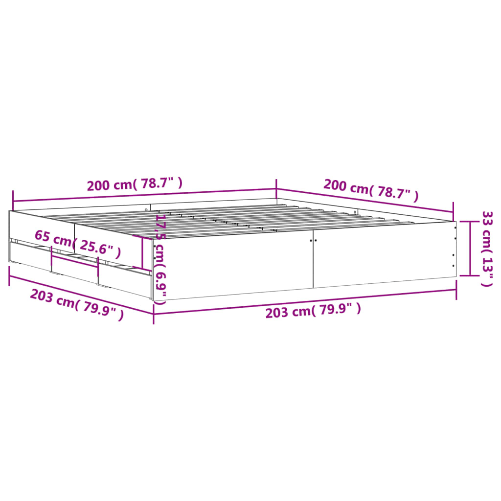 Okvir za krevet s ladicama boja hrasta 200x200 cm drveni