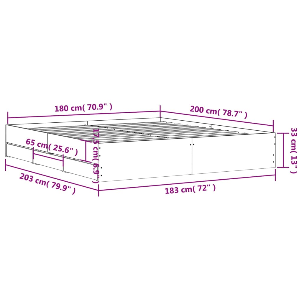 Okvir za krevet s ladicama crni 180x200 cm konstruirano drvo
