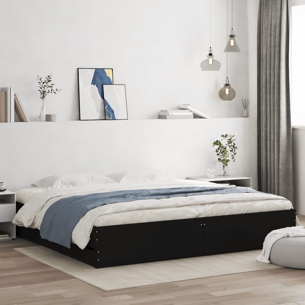 Okvir za krevet s ladicama crni 180x200 cm konstruirano drvo
