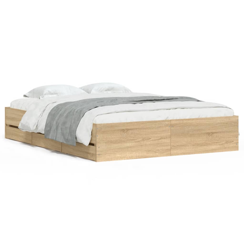 Okvir za krevet s ladicama boja hrasta 140x200 cm drveni