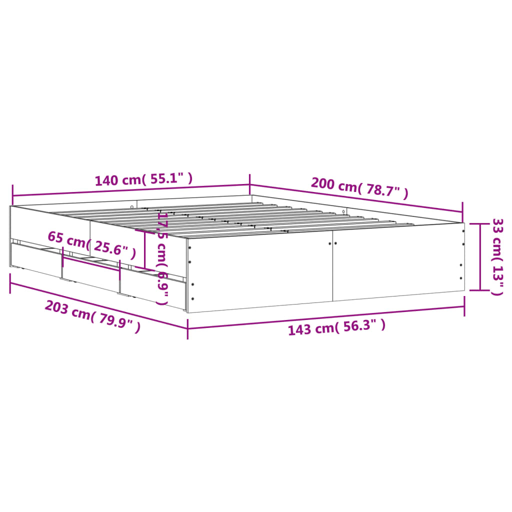 Okvir za krevet s ladicama boja hrasta 140x200 cm drveni