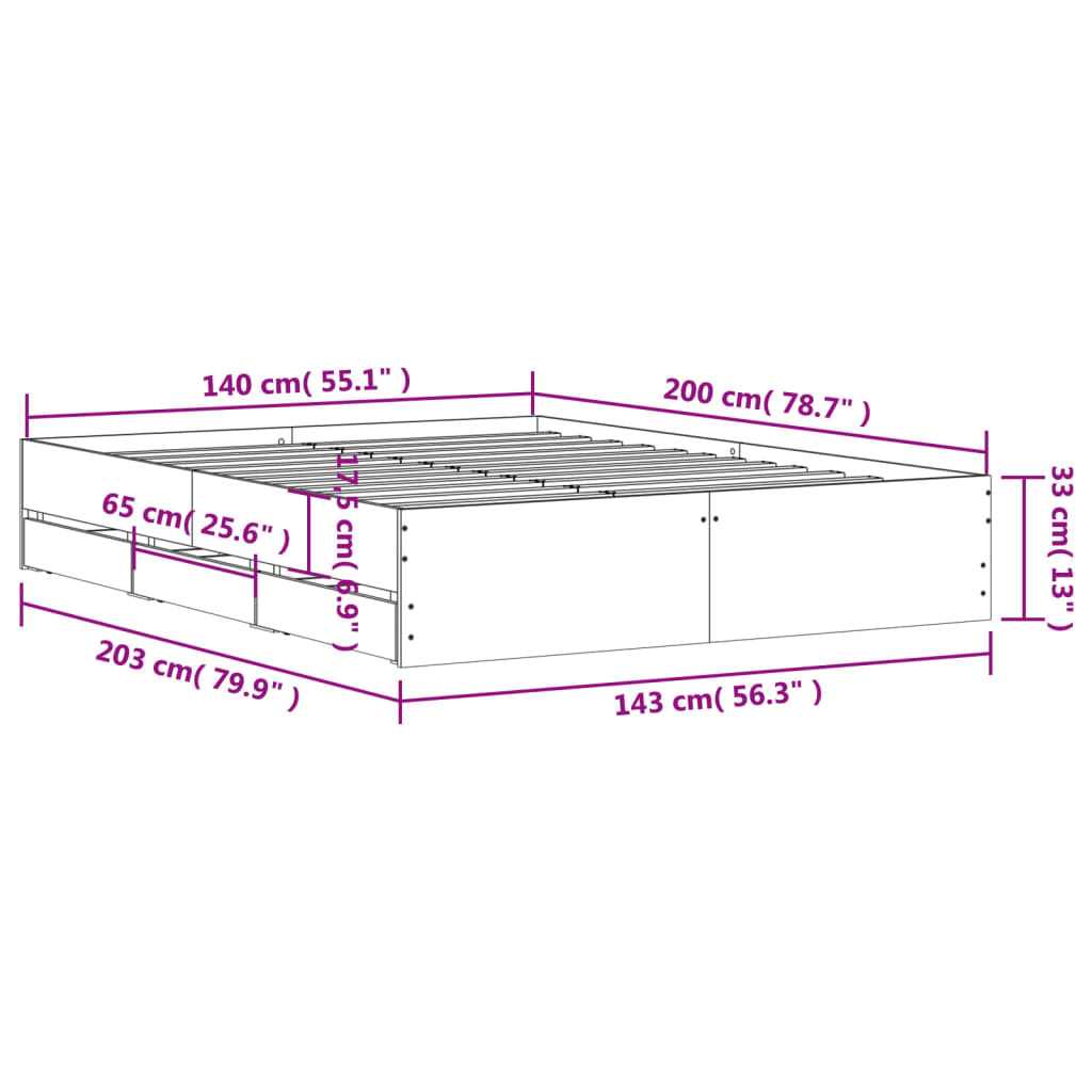 Okvir kreveta s ladicama boja hrasta 140 x 200 cm drveni