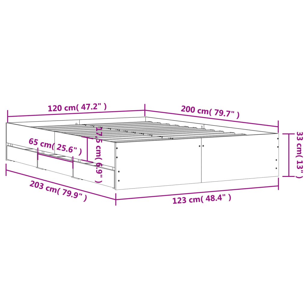 Okvir kreveta s ladicama boja hrasta 120x200 cm