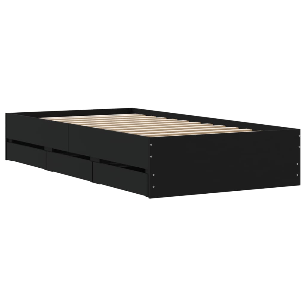 Okvir za krevet s ladicama crni 100x200 cm konstruirano drvo