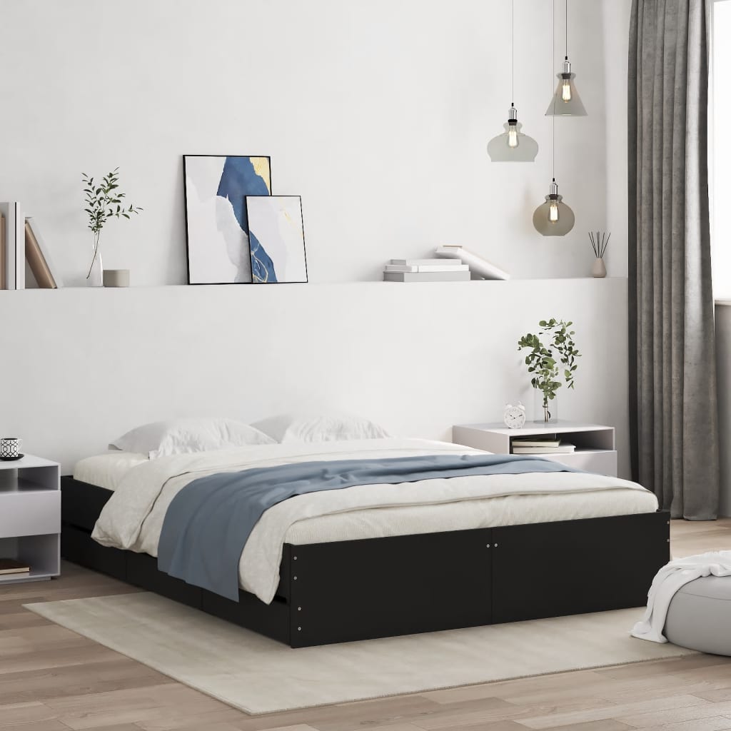 Okvir za krevet s ladicama crni 140x190 cm konstruirano drvo