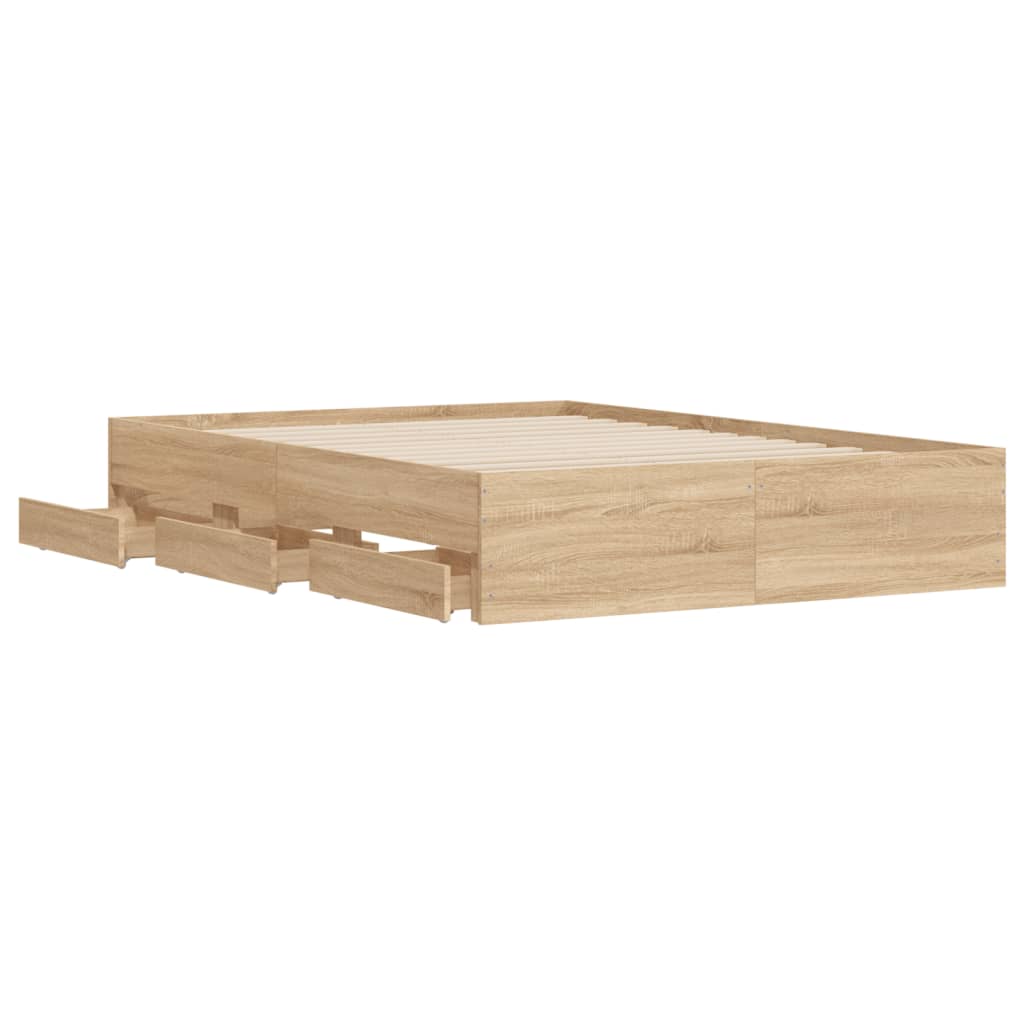 Okvir za krevet s ladicama boja hrasta 135x190 cm drveni