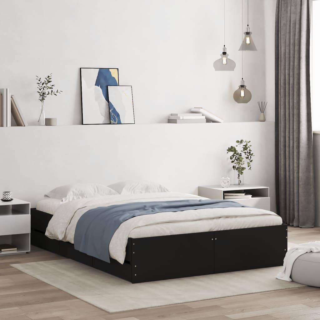 Okvir za krevet s ladicama crni 120x190 cm konstruirano drvo