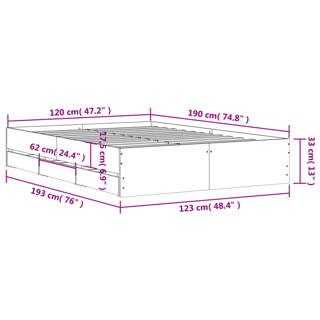 Okvir kreveta s ladicama boja smeđeg hrasta 120x190 cm
