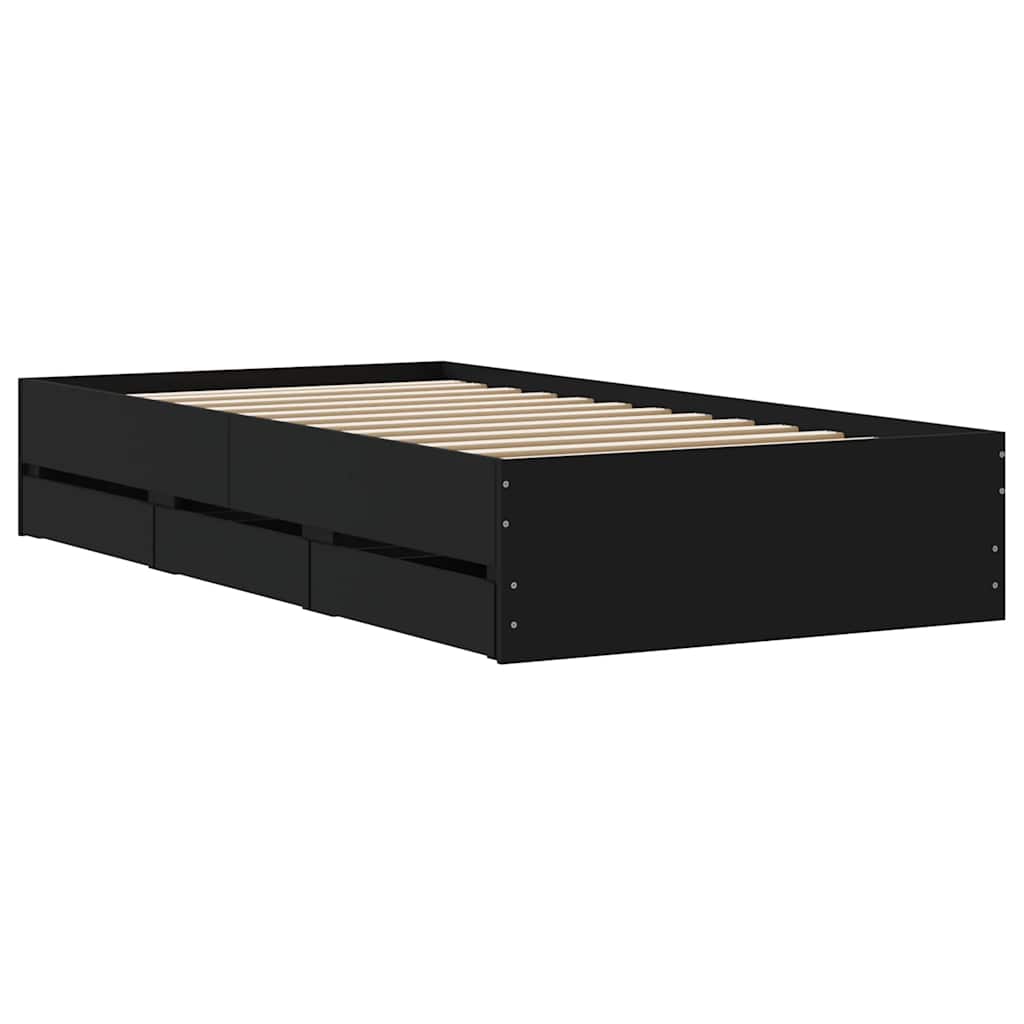 Okvir kreveta s ladicama crni 90 x 190 cm konstruirano drvo
