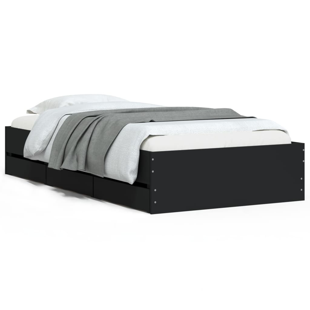 Okvir kreveta s ladicama crni 75 x 190 cm konstruirano drvo