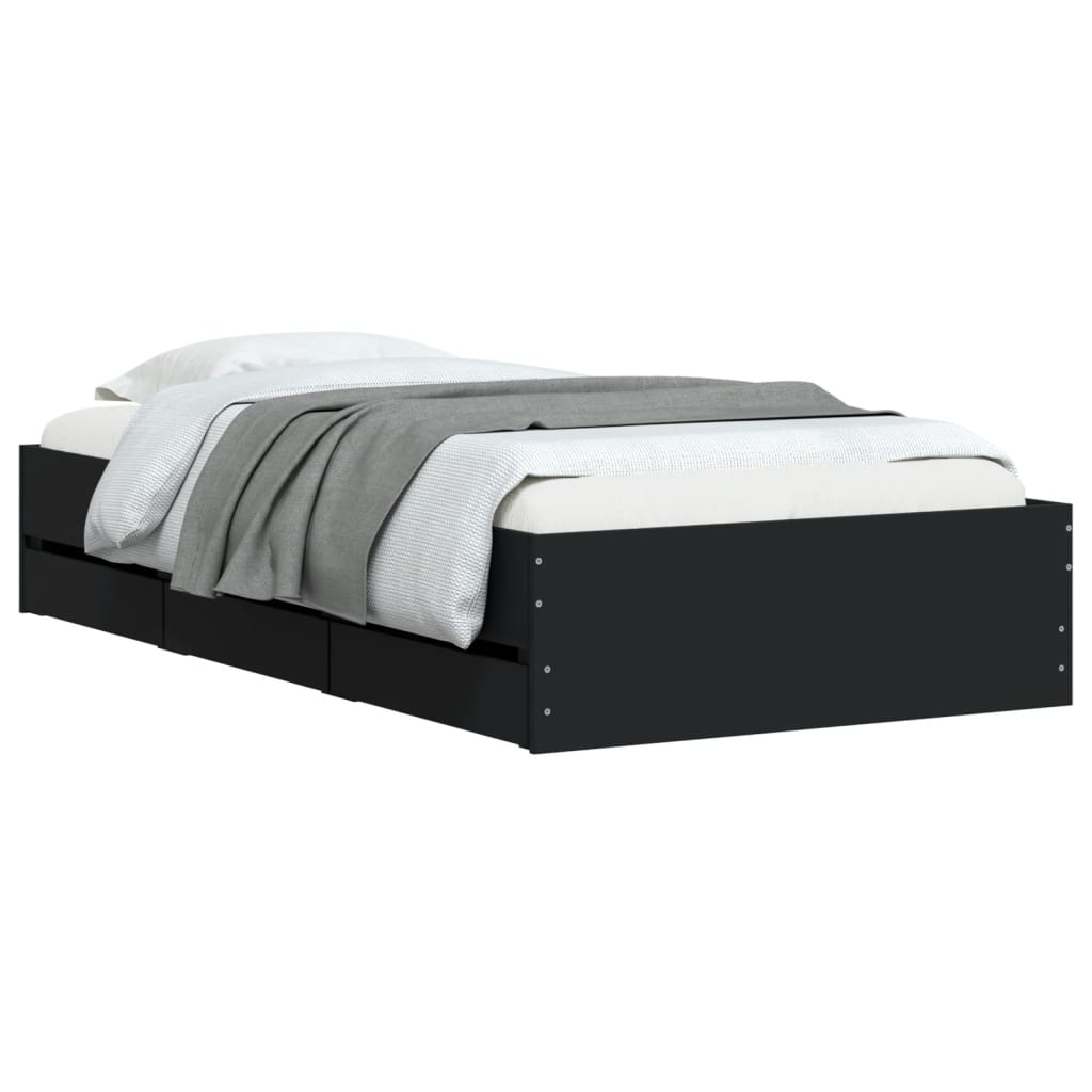 Okvir kreveta s ladicama crni 75 x 190 cm konstruirano drvo