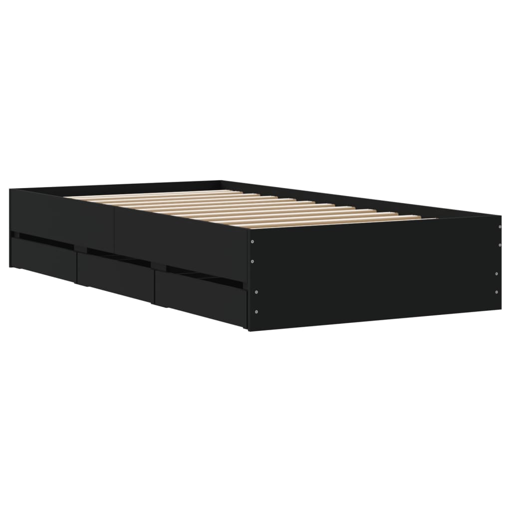 Okvir kreveta s ladicama crni 75 x 190 cm konstruirano drvo