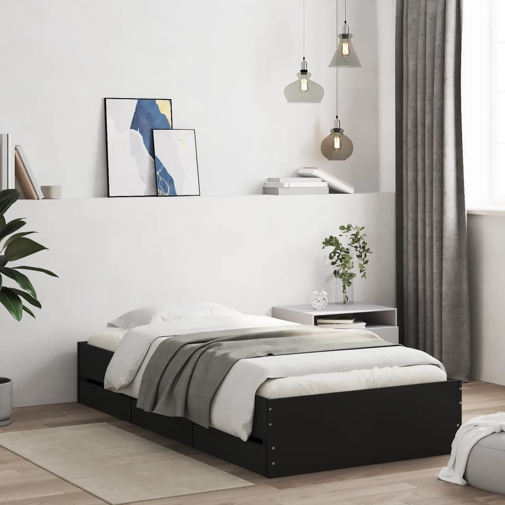 Okvir kreveta s ladicama crni 75 x 190 cm konstruirano drvo