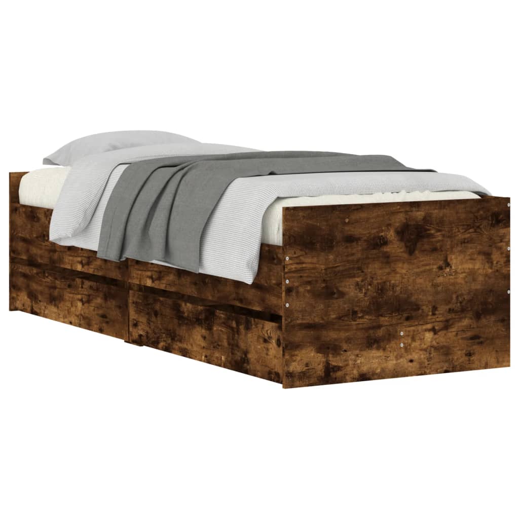 Okvir kreveta s ladicama boja dimljenog hrasta 90x200 cm