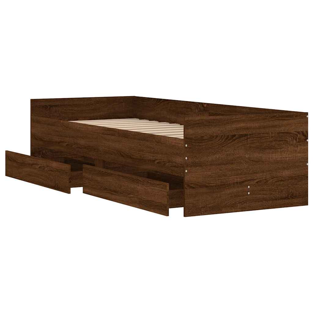 Okvir kreveta s ladicama boja smeđeg hrasta 90 x 190 cm