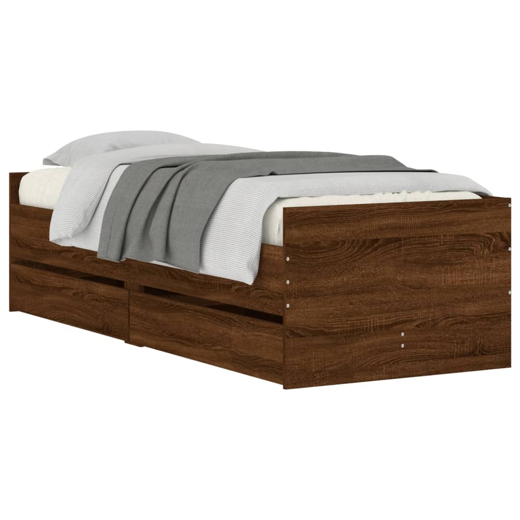 Okvir kreveta s ladicama boja hrasta 75 x 190 cm za jednu osobu