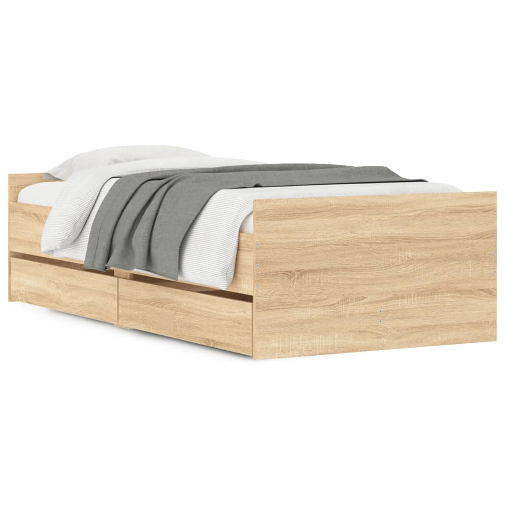 Okvir kreveta s ladicama boja hrasta 75 x 190 cm za jednu osobu