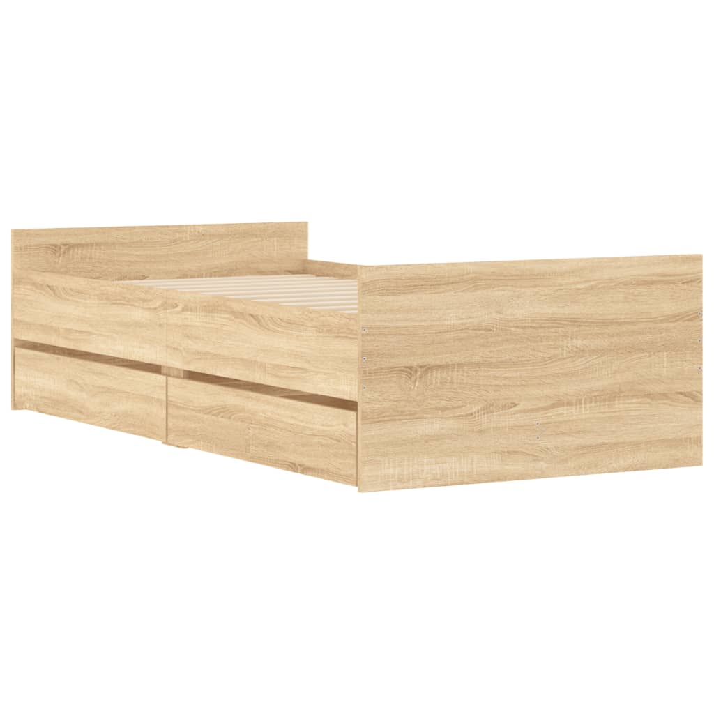 Okvir kreveta s ladicama boja hrasta 75 x 190 cm za jednu osobu