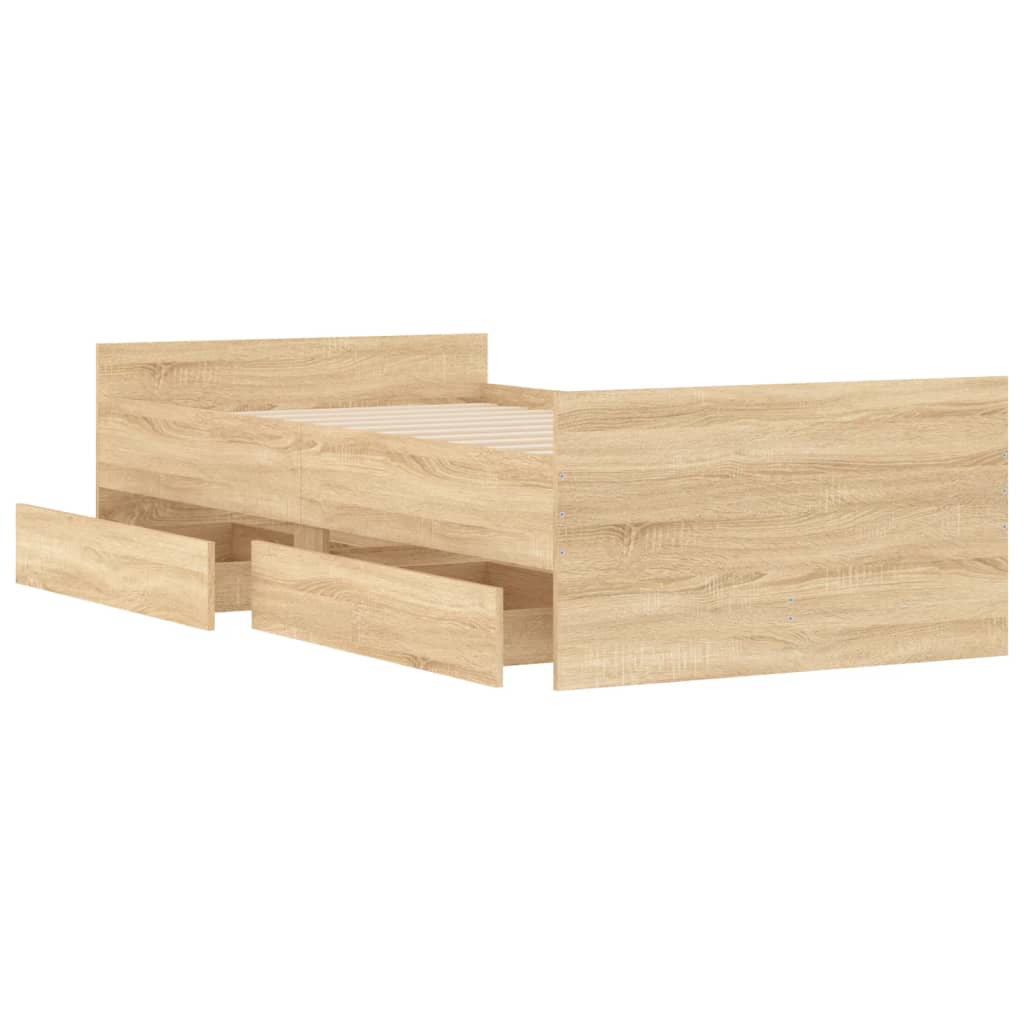 Okvir kreveta s ladicama boja hrasta 75 x 190 cm za jednu osobu