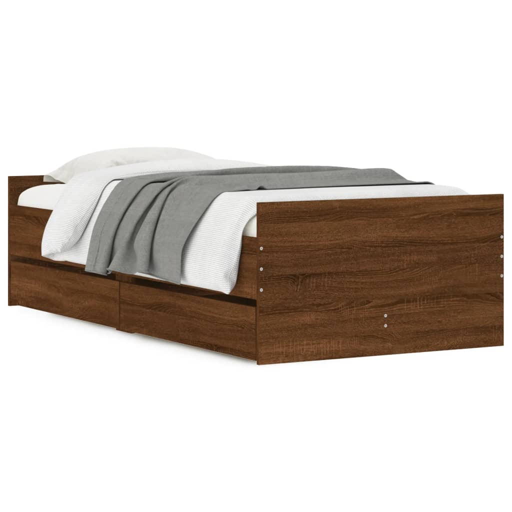 Okvir kreveta s ladicama boja hrasta 75 x 190 cm za jednu osobu