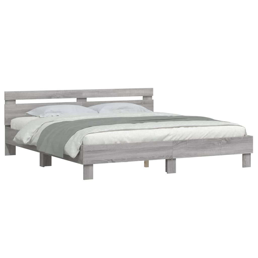 Okvir za krevet s uzglavljem siva boja hrasta 180x200 cm drveni