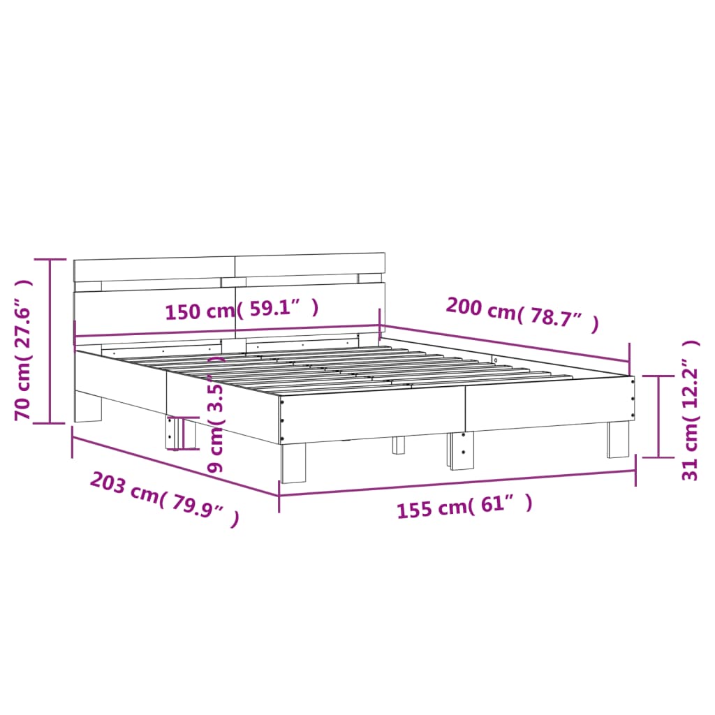 Okvir za krevet s uzglavljem crni 150x200 cm konstruirano drvo