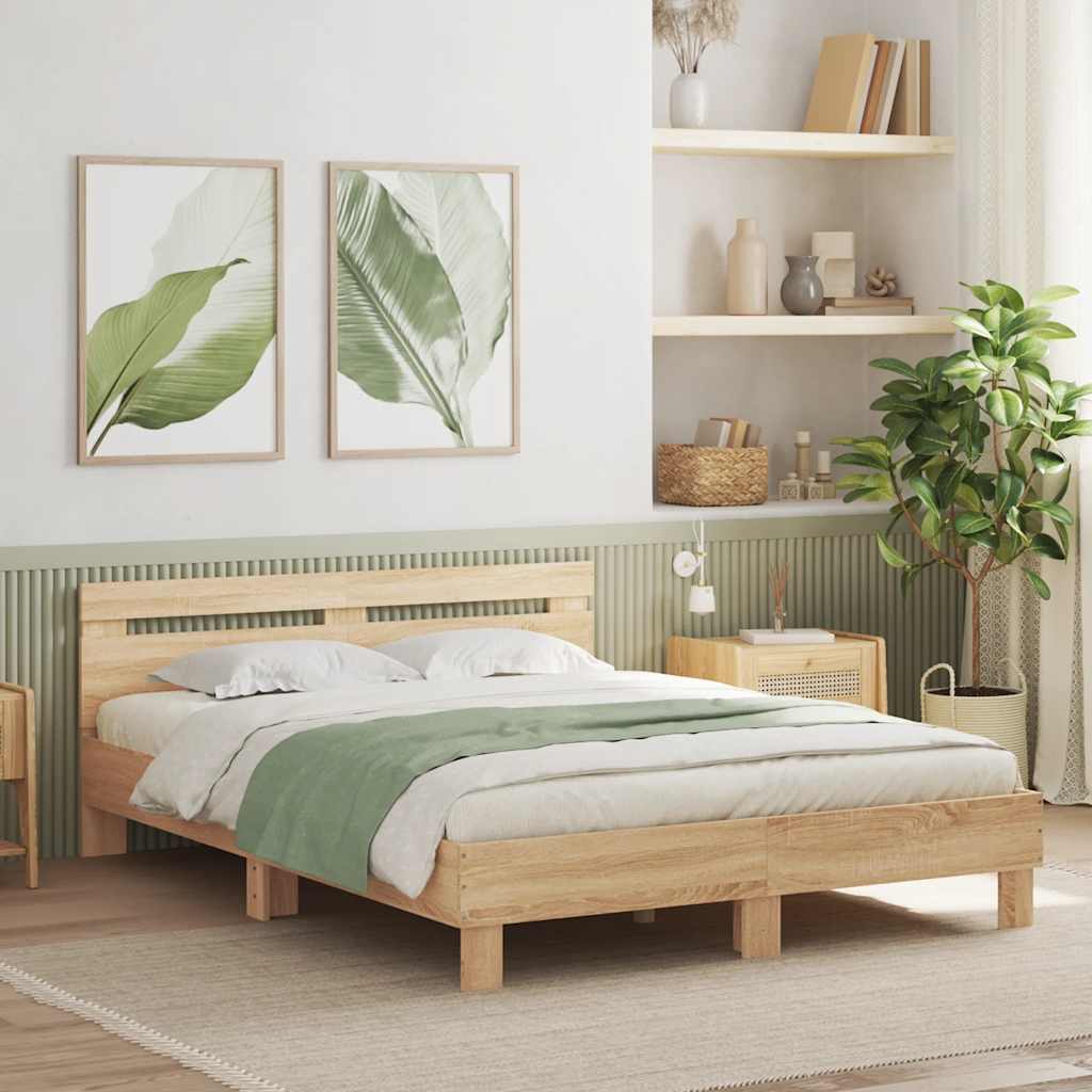 Okvir za krevet s uzglavljem boja hrasta 150x200 cm drveni