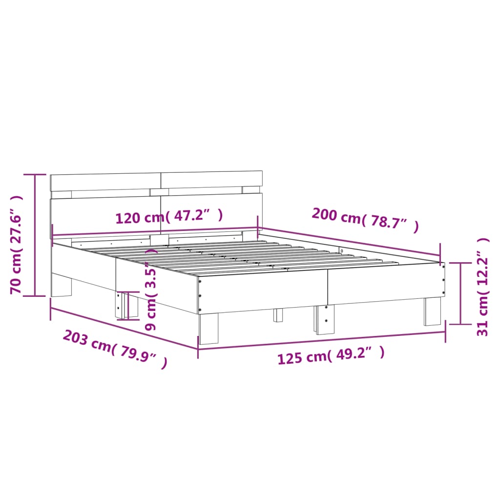 Okvir za krevet s uzglavljem bijeli 120 x 200 cm drveni