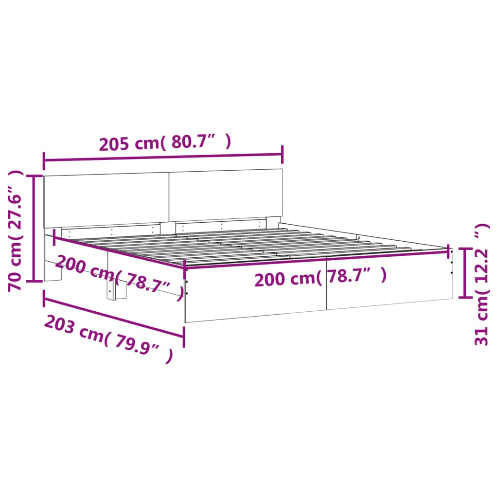 Okvir kreveta s uzglavljem crni 200 x 200 cm