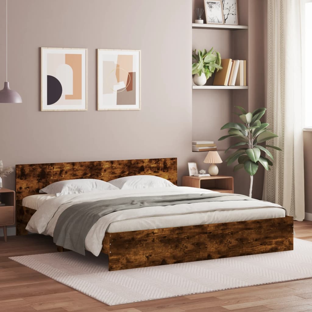 Okvir kreveta s uzglavljem boja dimljenog hrasta 180x200 cm