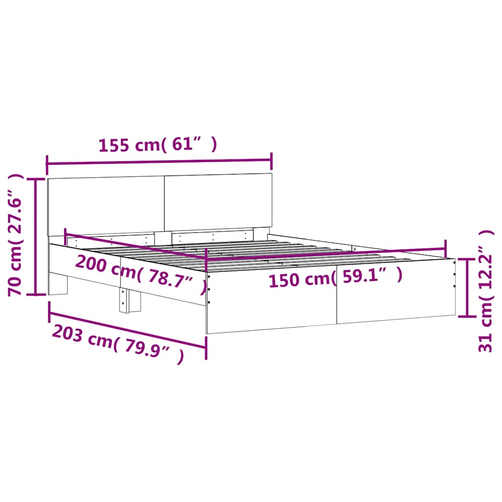 Okvir kreveta s uzglavljem boja hrasta 150x200 cm