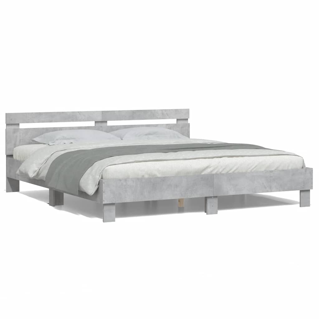 Okvir za krevet s uzglavljem i LED siva boja betona 200x200 cm