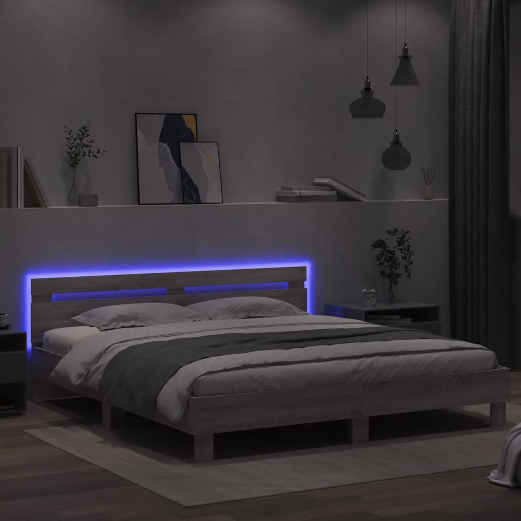 Okvir kreveta s uzglavljem LED siva boja hrasta 200x200 cm