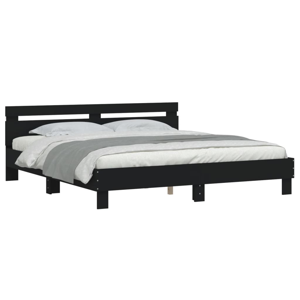 Okvir za krevet s uzglavljem i LED crni 180x200 cm