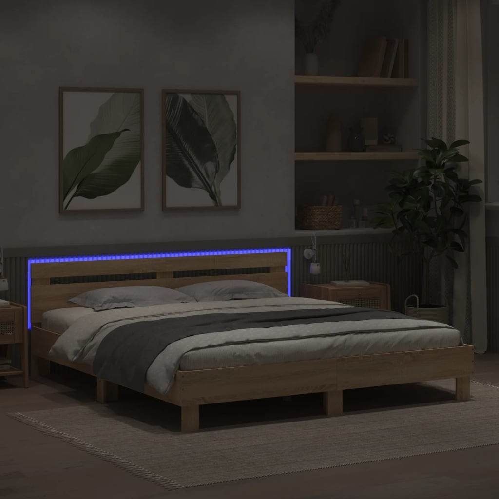 Okvir za krevet s uzglavljem i LED boja hrasta sonome 180x200cm
