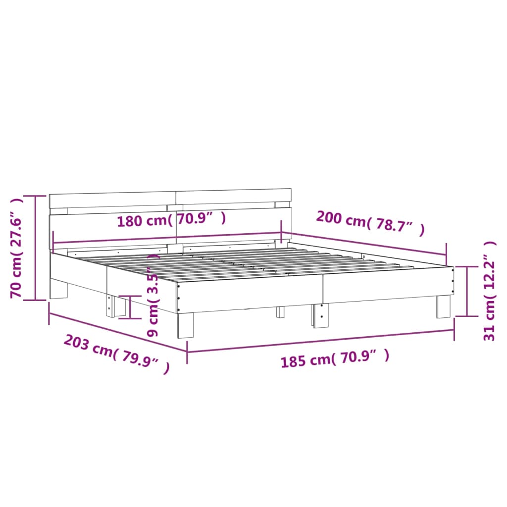Okvir za krevet s uzglavljem i LED boja hrasta 180x200 cm
