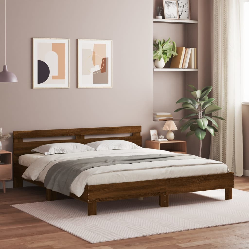 Okvir za krevet s uzglavljem i LED boja smeđeg hrasta 180x200cm