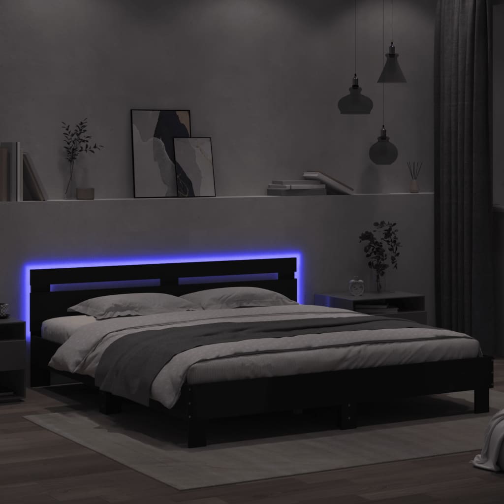 Okvir kreveta s uzglavljem i LED crni 160 x 200 cm
