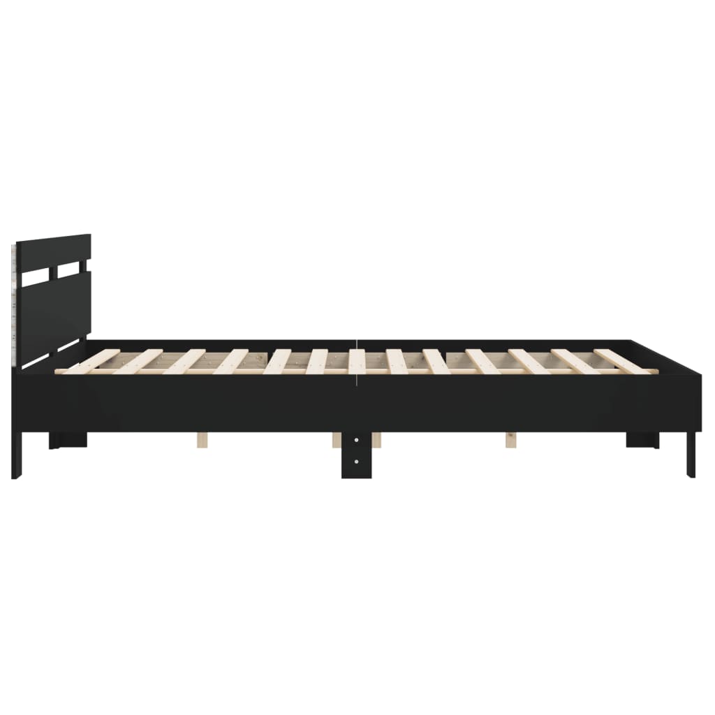 Okvir kreveta s uzglavljem i LED crni 160 x 200 cm