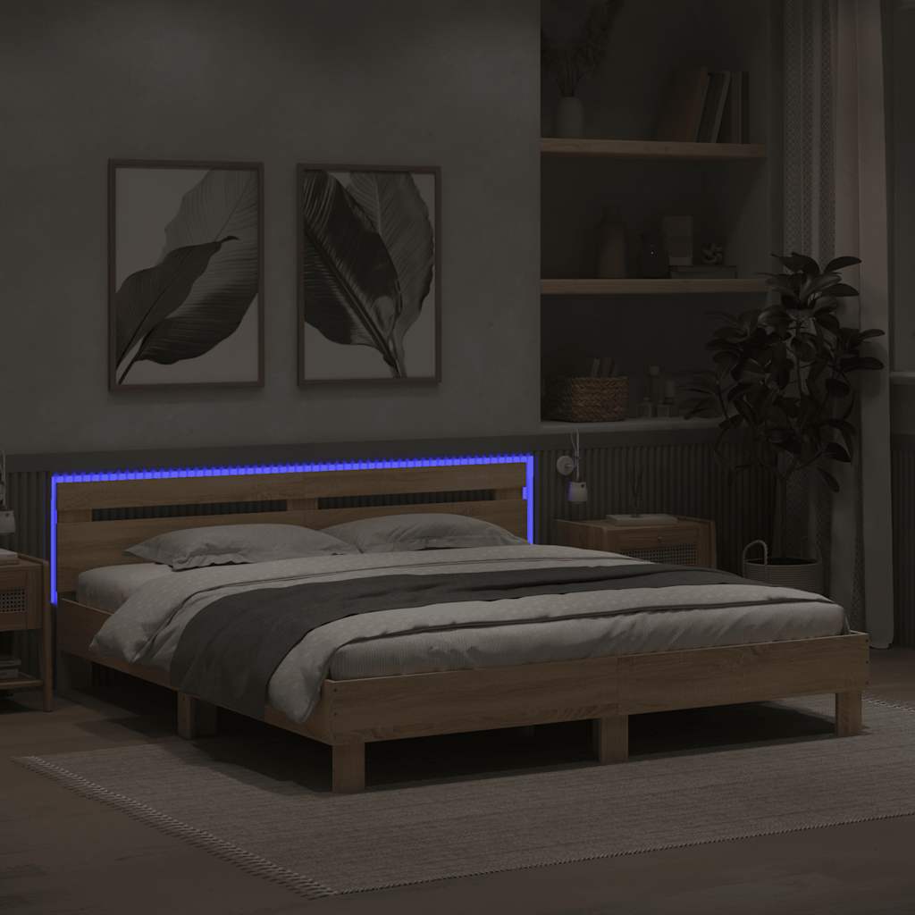 Okvir za krevet s uzglavljem i LED boja hrasta sonome 160x200cm