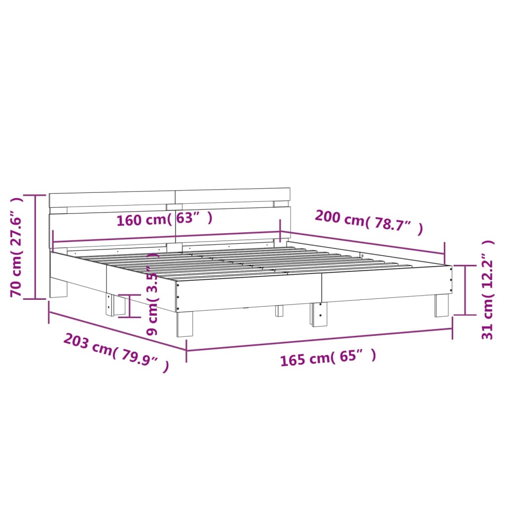 Okvir kreveta s uzglavljem LED siva boja hrasta 160x200 cm