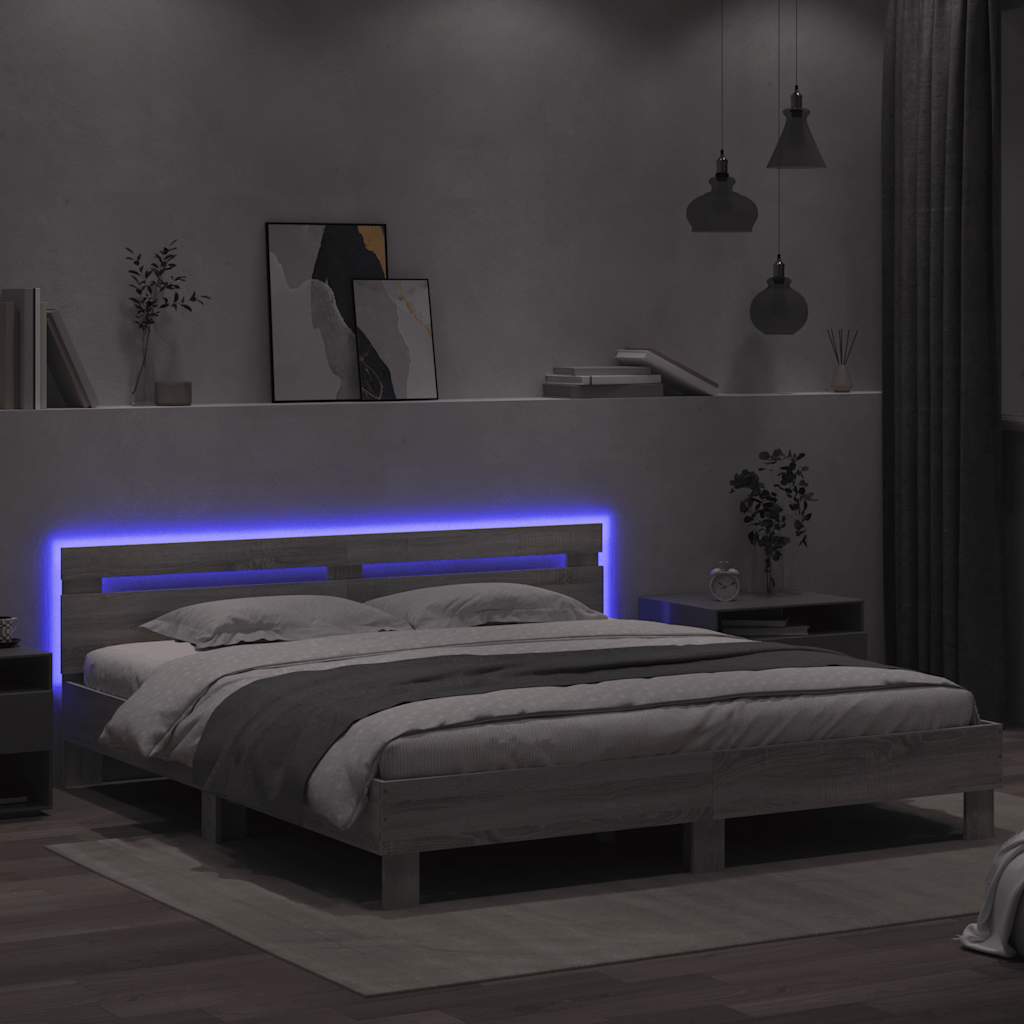 Okvir kreveta s uzglavljem LED siva boja hrasta 160x200 cm