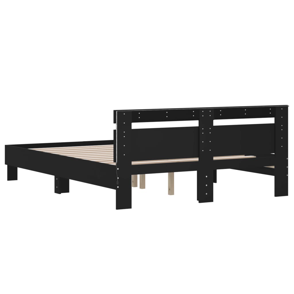 Okvir za krevet s uzglavljem i LED crni 150x200 cm