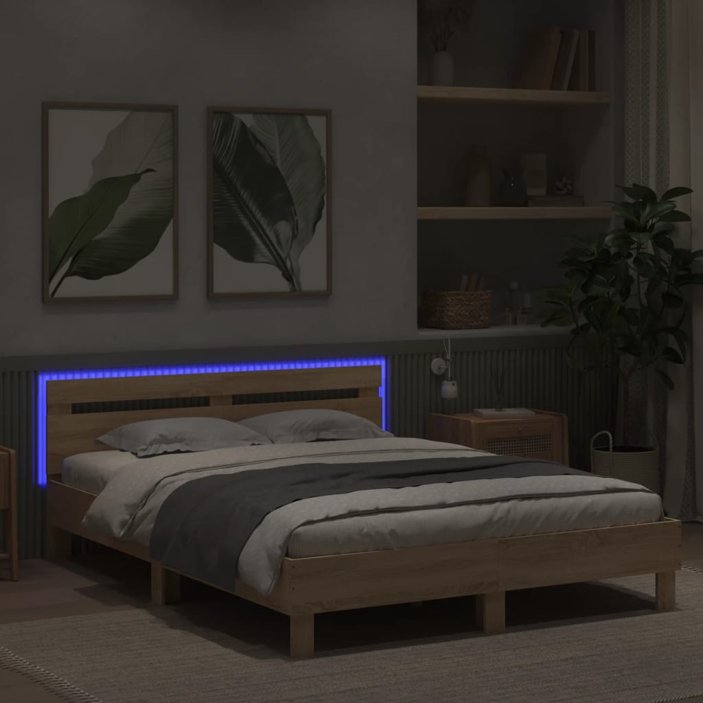 Okvir za krevet s uzglavljem i LED boja hrasta sonome 150x200cm