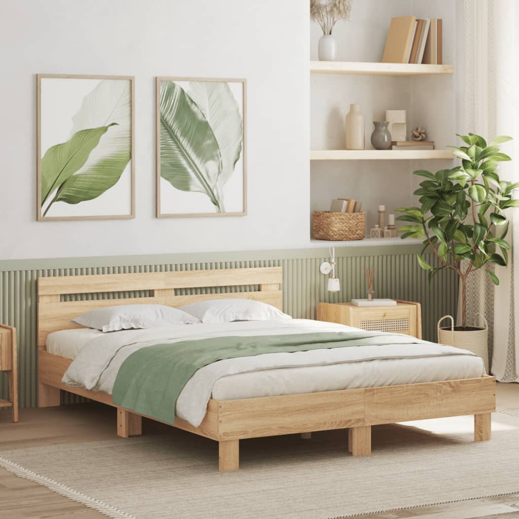 Okvir za krevet s uzglavljem i LED boja hrasta sonome 150x200cm