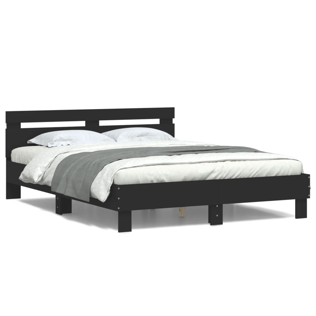 Okvir za krevet s uzglavljem i LED crni 140 x 200 cm