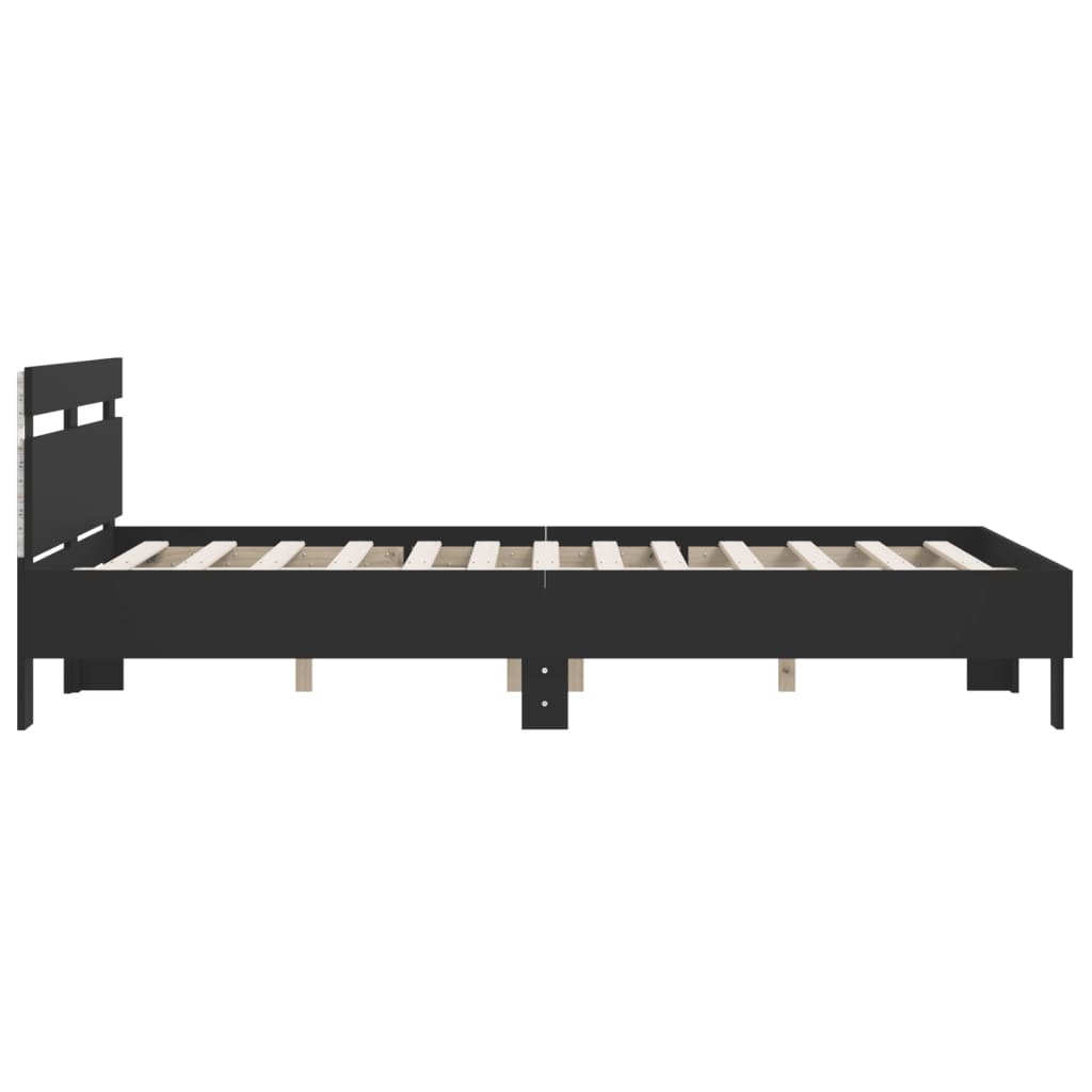 Okvir za krevet s uzglavljem i LED crni 140 x 200 cm