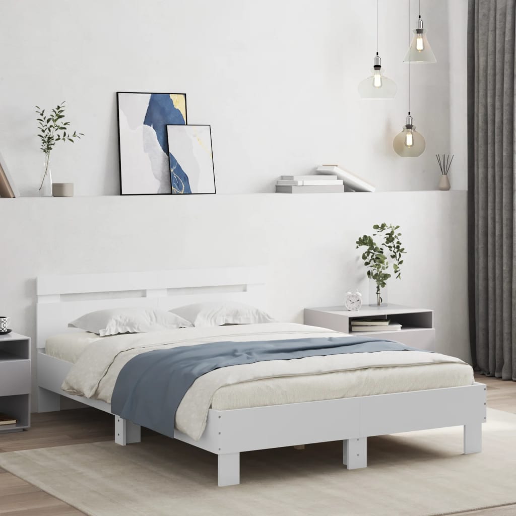 Okvir kreveta s uzglavljem i LED bijeli 120 x 200 cm
