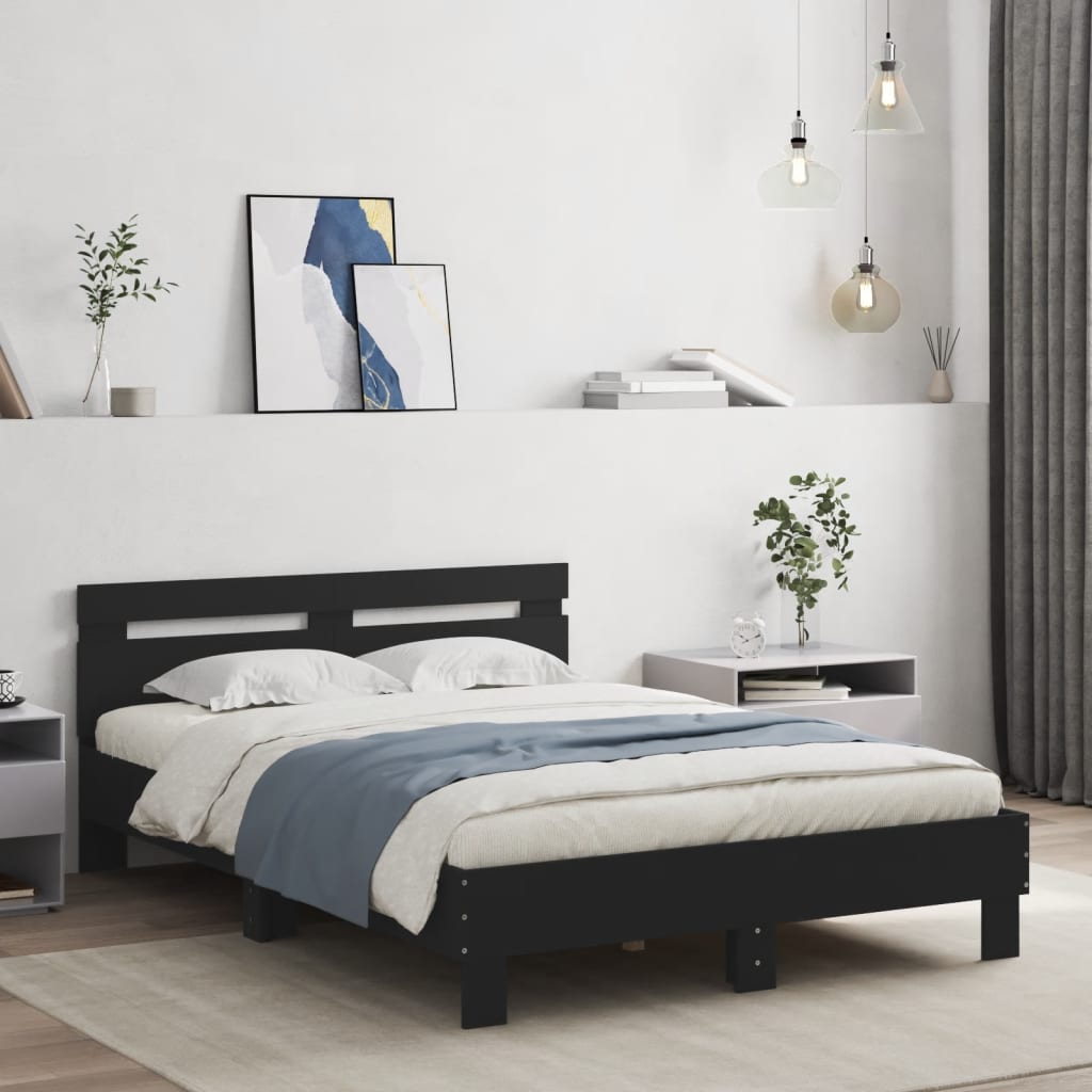 Okvir kreveta s uzglavljem i LED crni 120 x 200 cm