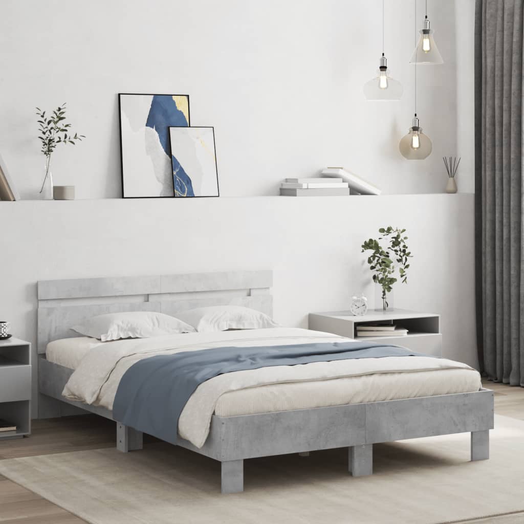Okvir za krevet s uzglavljem i LED siva boja betona 120x200 cm